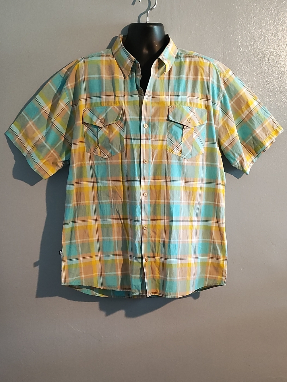 Miskeen Originals Men's Short-Sleeve Plaid Button-Up Shirt - Aqua & Yellow